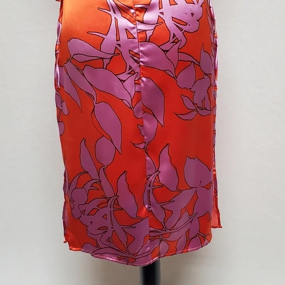 Christian Lacroix Orange Purple Retro Floral Print Satin Cut-out Midi Dress XS